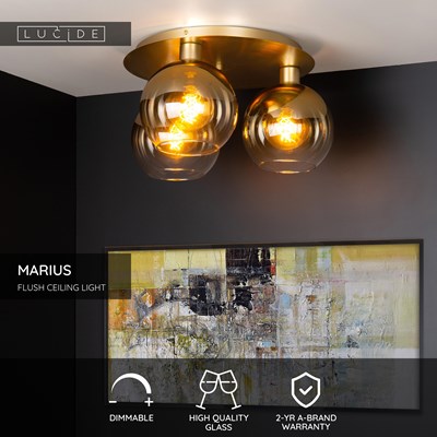 Lucide MARIUS - Flush ceiling light - 3xE27 - Matt Gold / Brass